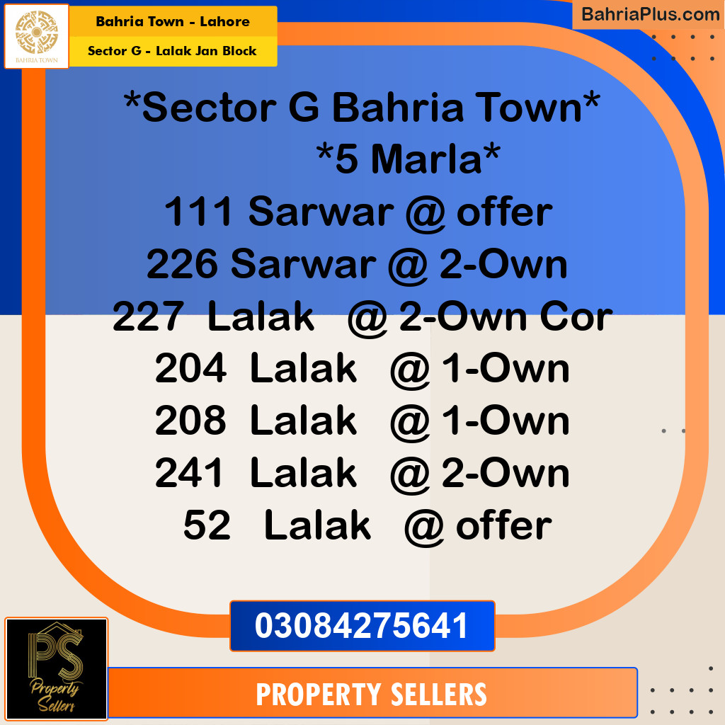 5 Marla Residential Plot for Sale in Sector G - Lalak Jan Block -  Bahria Town, Lahore - (BP-298407)