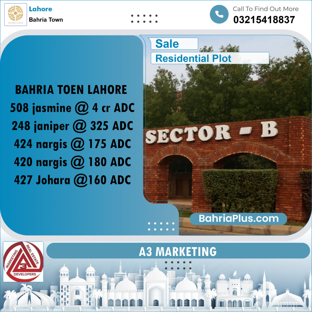 20 Marla Residential Plot for Sale in Bahria Town, Lahore - (BP-298433)