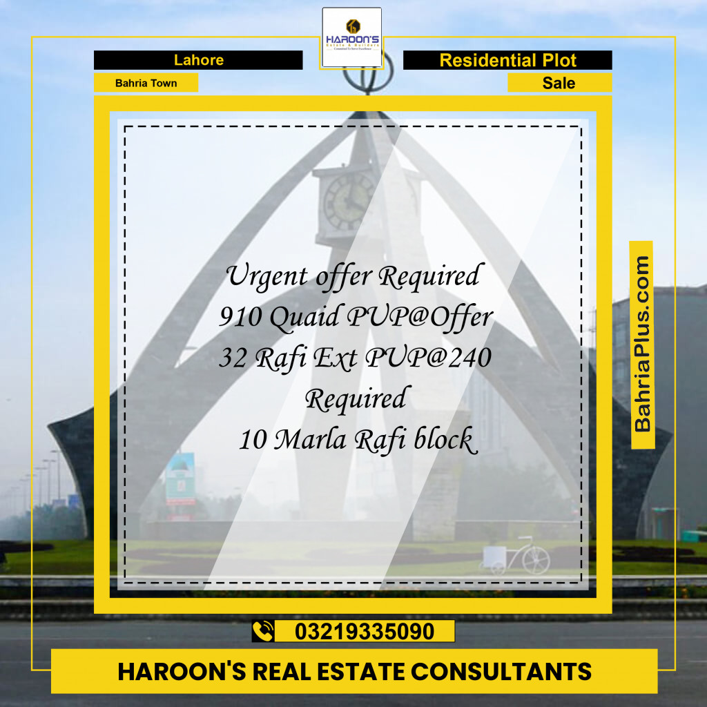 Residential Plot for Sale in Bahria Town, Lahore - (BP-298459)