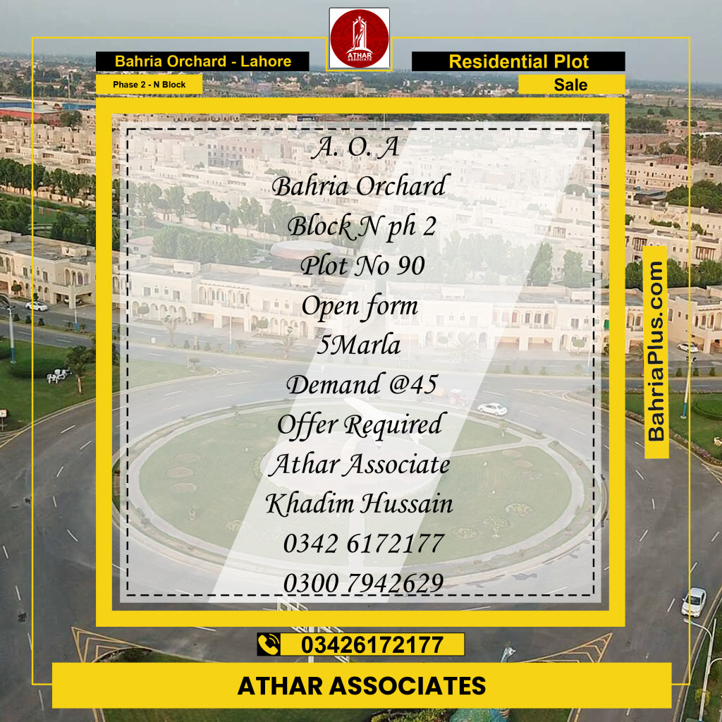 5 Marla Residential Plot for Sale in Phase 2 - N Block -  Bahria Orchard, Lahore - (BP-298475)