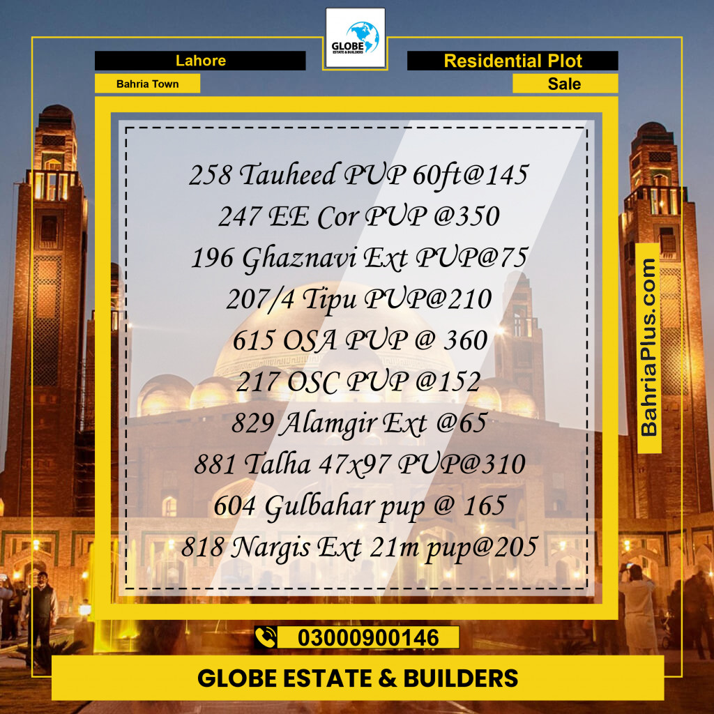 Residential Plot for Sale in Bahria Town, Lahore - (BP-298594)