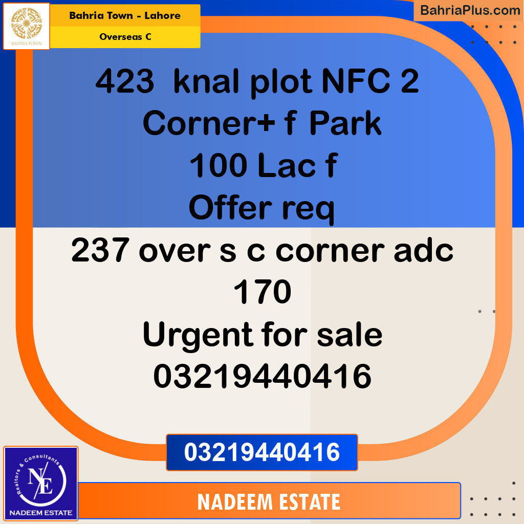 Residential Plot for Sale in Overseas C -  Bahria Town, Lahore - (BP-298596)