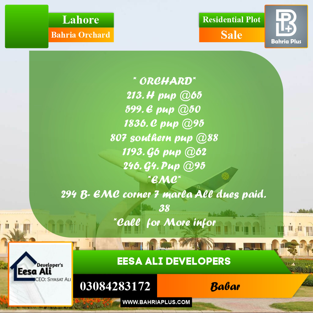 Residential Plot for Sale in Bahria Orchard, Lahore - (BP-298642)