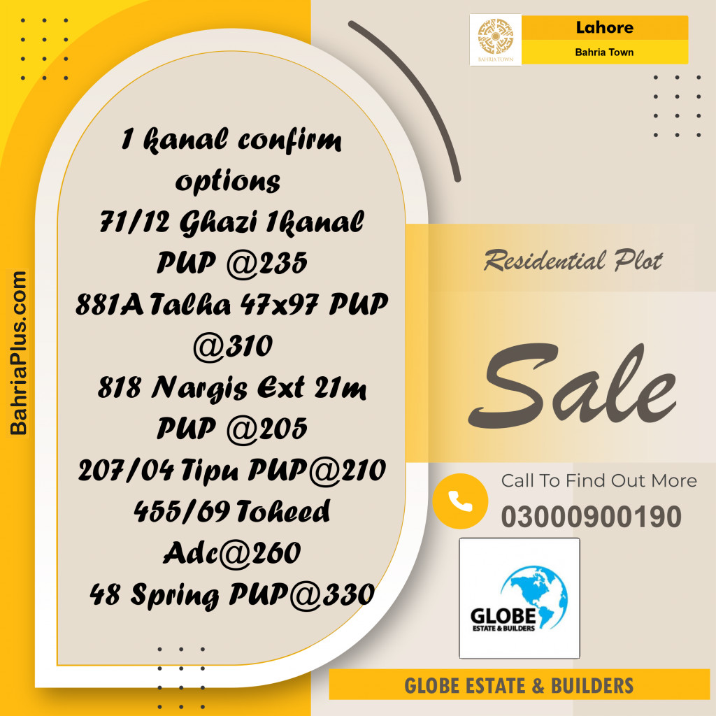 Residential Plot for Sale in Bahria Town, Lahore - (BP-298643)