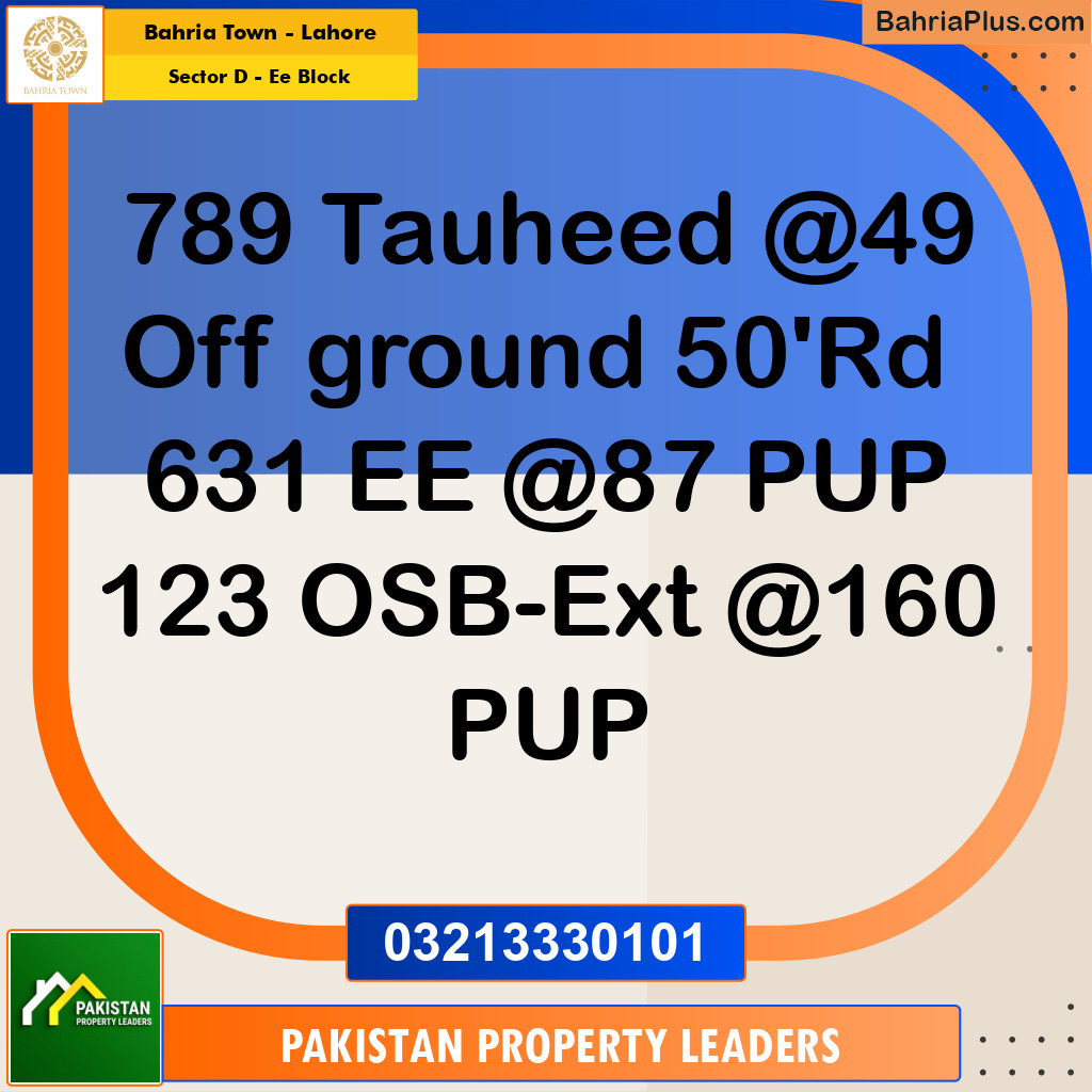 5 Marla Residential Plot for Sale in Sector D - EE Block -  Bahria Town, Lahore - (BP-298664)
