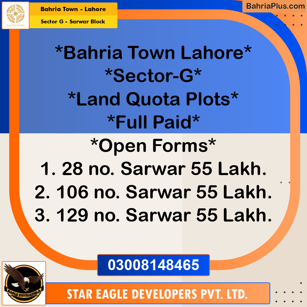 5 Marla Residential Plot for Sale in Sector G - Sarwar Block -  Bahria Town, Lahore - (BP-298668)