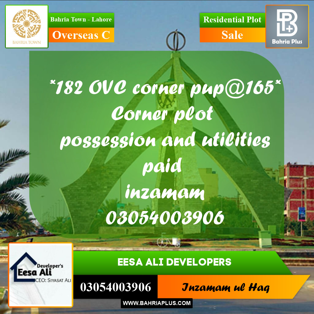 Residential Plot for Sale in Overseas C -  Bahria Town, Lahore - (BP-298713)