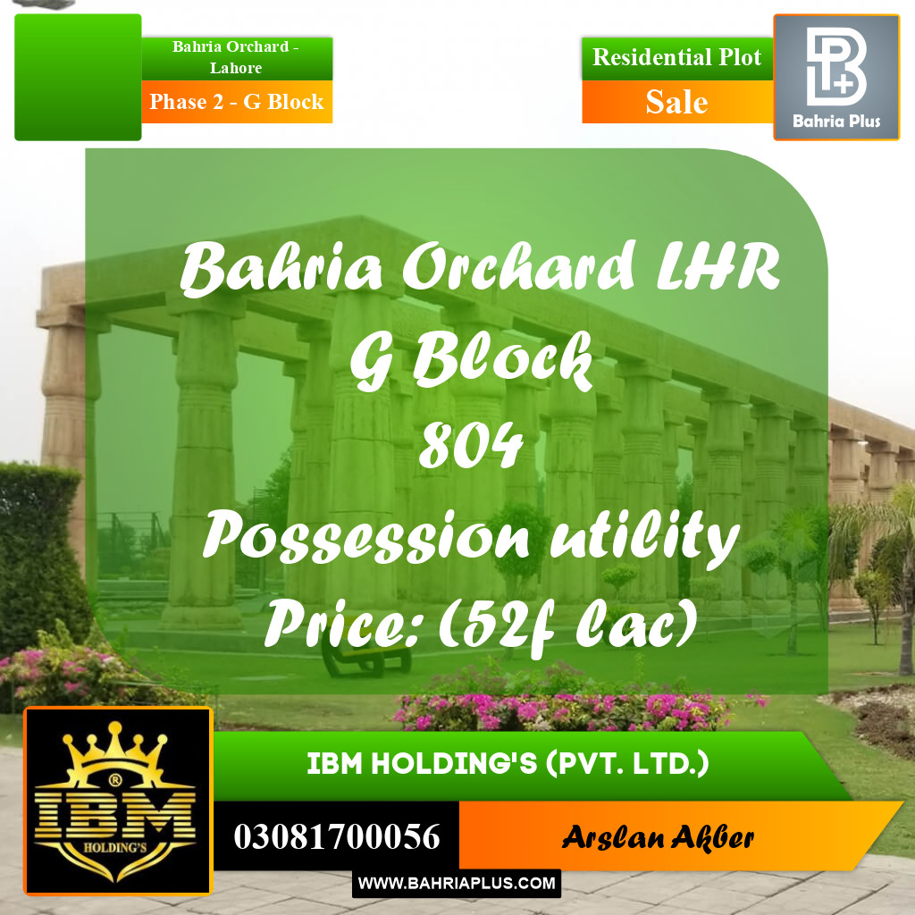5 Marla Residential Plot for Sale in Phase 2 - G Block -  Bahria Orchard, Lahore - (BP-298730)