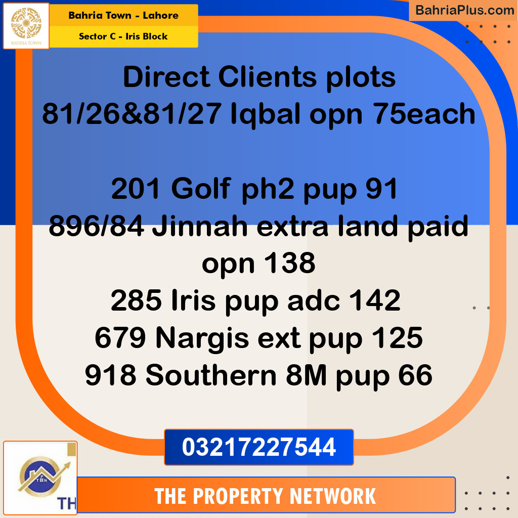 10 Marla Residential Plot for Sale in Sector C - Iris Block -  Bahria Town, Lahore - (BP-298751)