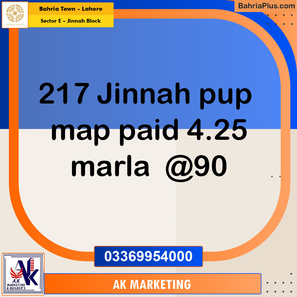 4.25 Marla Residential Plot for Sale in Sector E - Jinnah Block -  Bahria Town, Lahore - (BP-298829)
