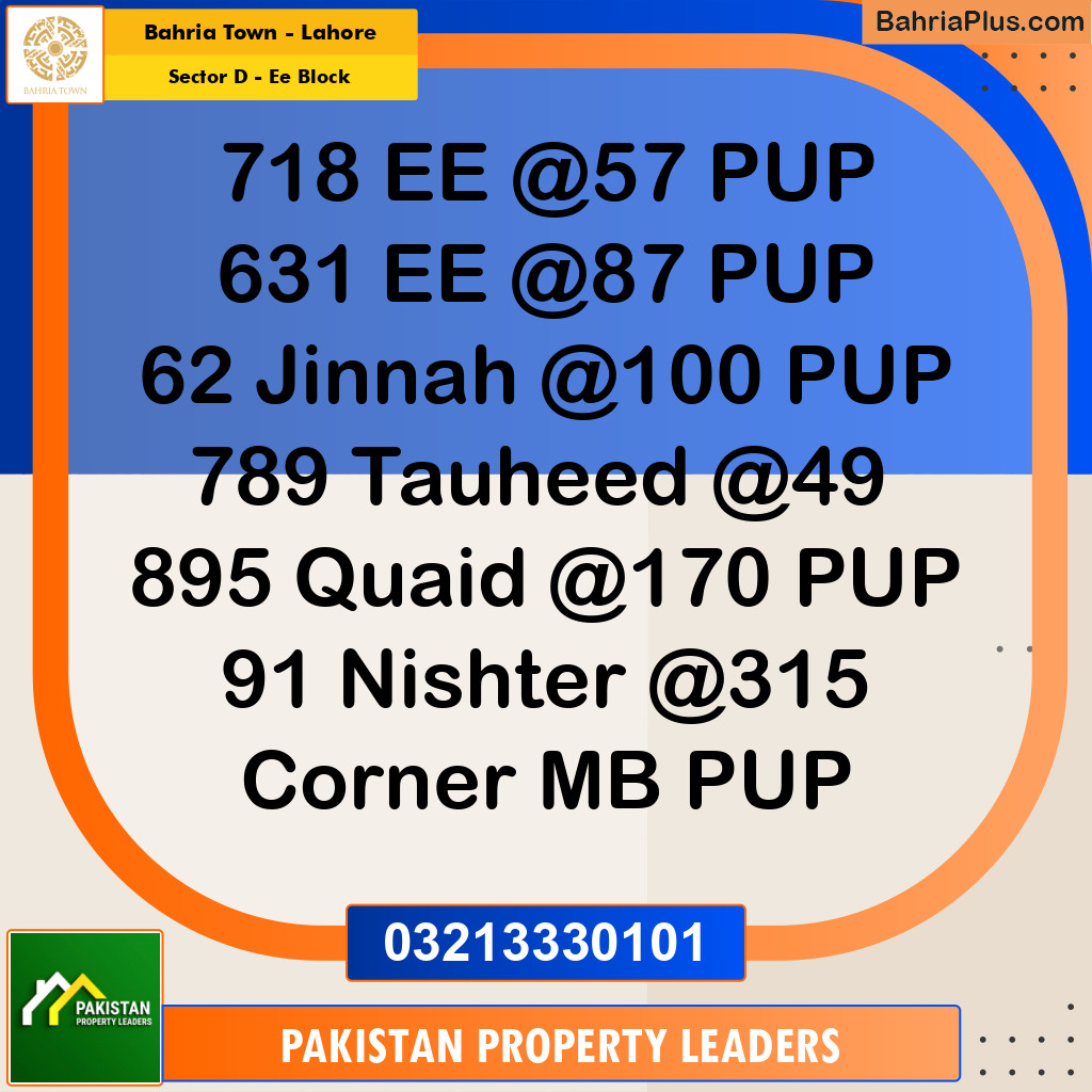 5 Marla Residential Plot for Sale in Sector D - EE Block -  Bahria Town, Lahore - (BP-298836)