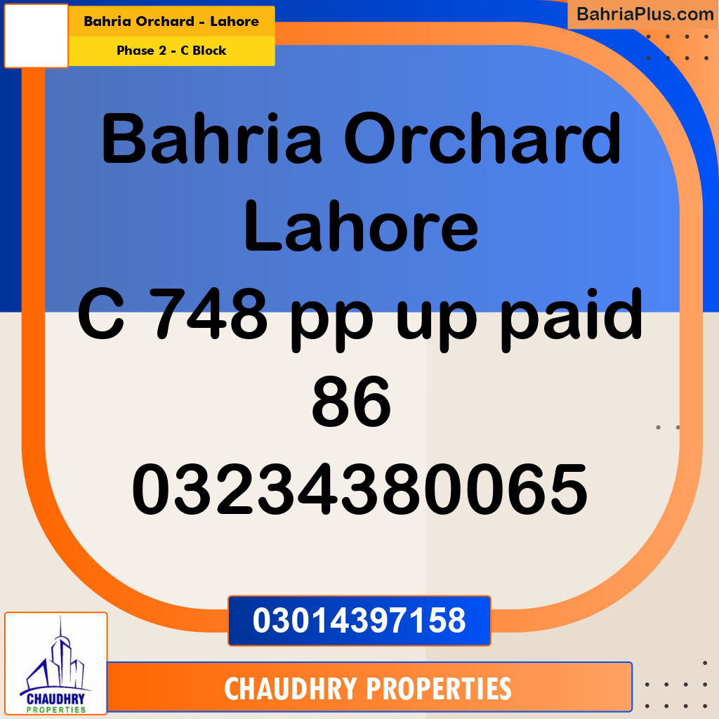 8 Marla Residential Plot for Sale in Phase 2 - C Block -  Bahria Orchard, Lahore - (BP-298892)