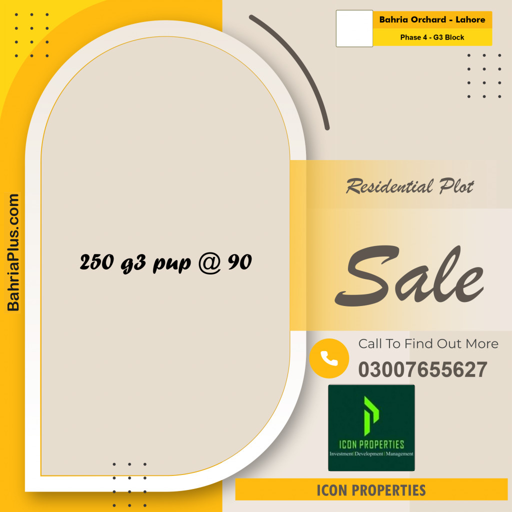 10 Marla Residential Plot for Sale in Phase 4 - G3 Block -  Bahria Orchard, Lahore - (BP-298915)