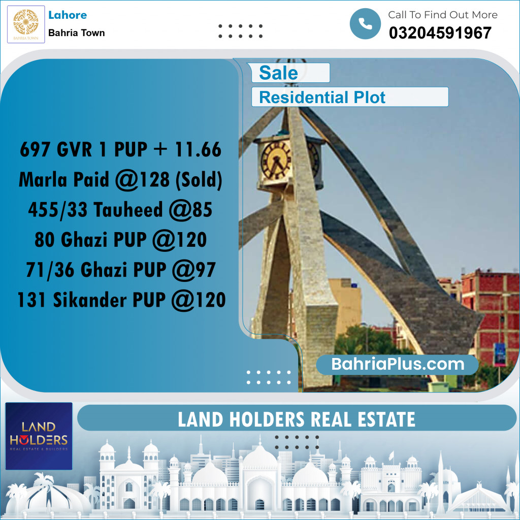 Residential Plot for Sale in Bahria Town, Lahore - (BP-298919)