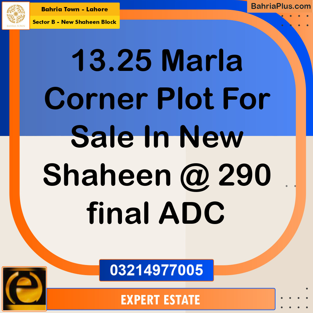 13.25 Marla Residential Plot for Sale in Sector B - New Shaheen Block -  Bahria Town, Lahore - (BP-298967)