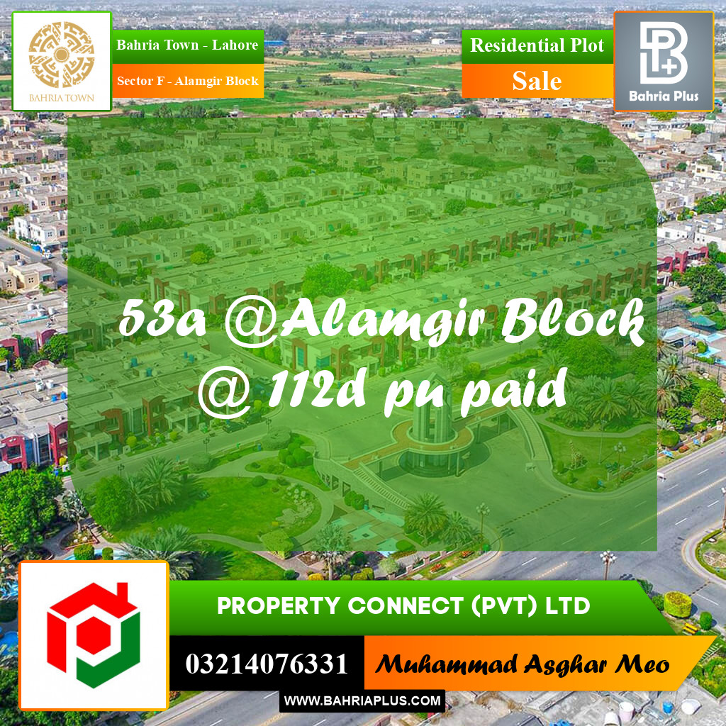 10 Marla Residential Plot for Sale in Sector F - Alamgir Block -  Bahria Town, Lahore - (BP-299020)