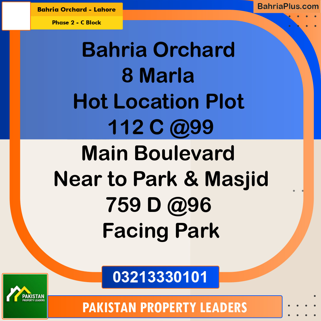 8 Marla Residential Plot for Sale in Phase 2 - C Block -  Bahria Orchard, Lahore - (BP-299102)