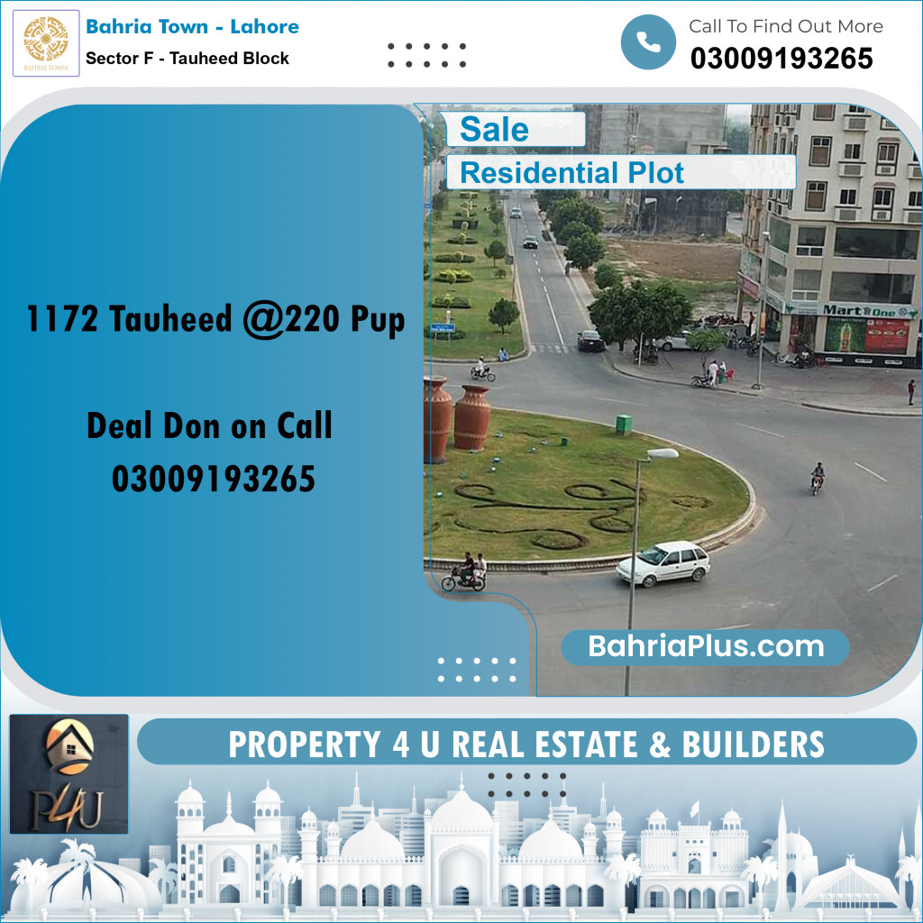 1 Kanal Residential Plot for Sale in Sector F - Tauheed Block -  Bahria Town, Lahore - (BP-299187)
