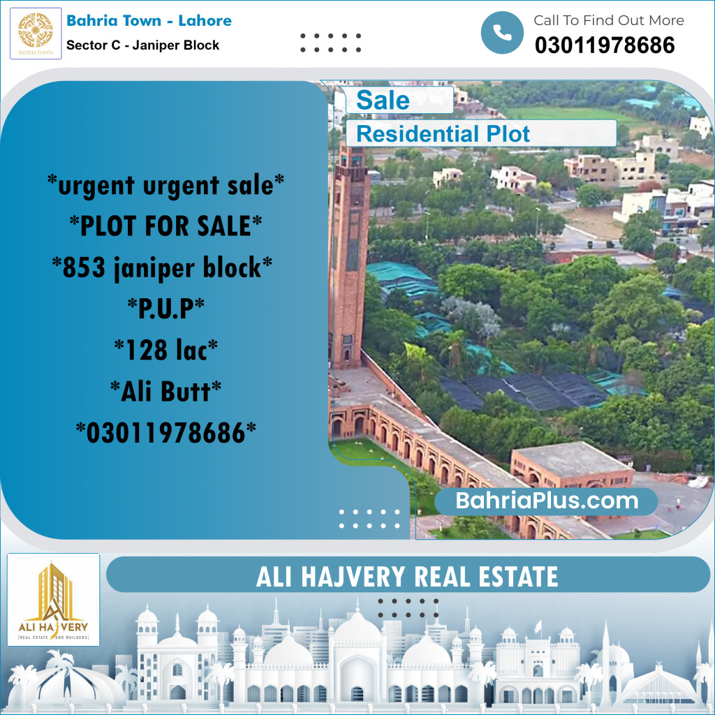10 Marla Residential Plot for Sale in Sector C - Janiper Block -  Bahria Town, Lahore - (BP-299228)
