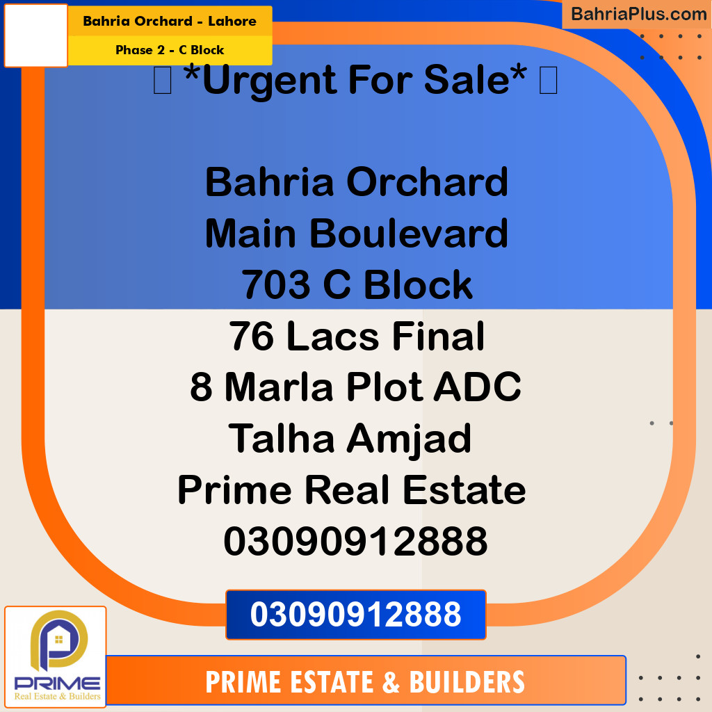 8 Marla Residential Plot for Sale in Phase 2 - C Block -  Bahria Orchard, Lahore - (BP-299252)