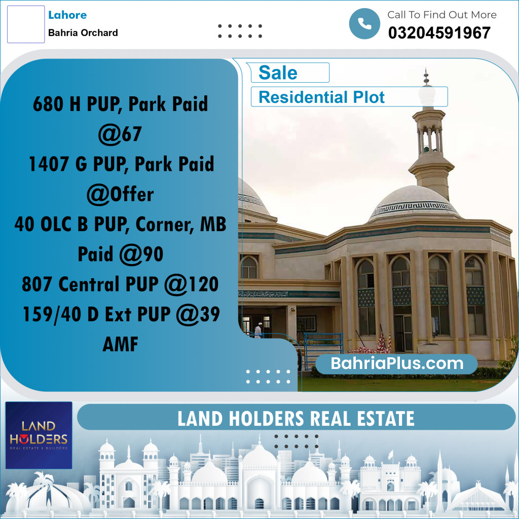 Residential Plot for Sale in Bahria Orchard, Lahore - (BP-299268)