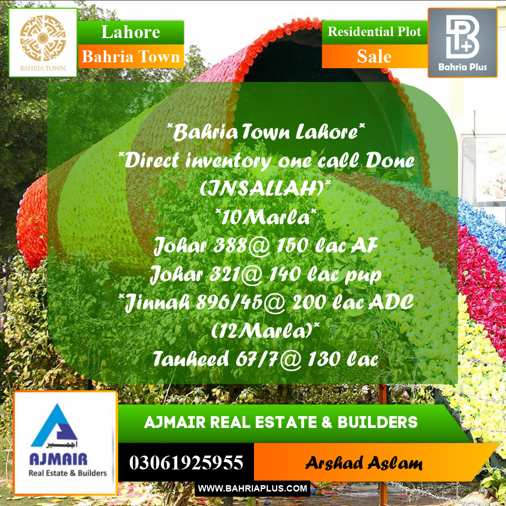 Residential Plot for Sale in Bahria Town, Lahore - (BP-299277)