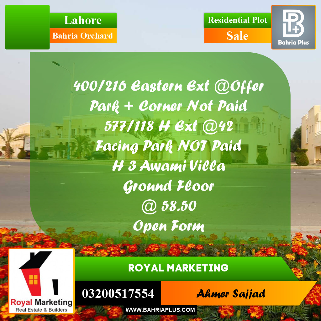 Residential Plot for Sale in Bahria Orchard, Lahore - (BP-299282)