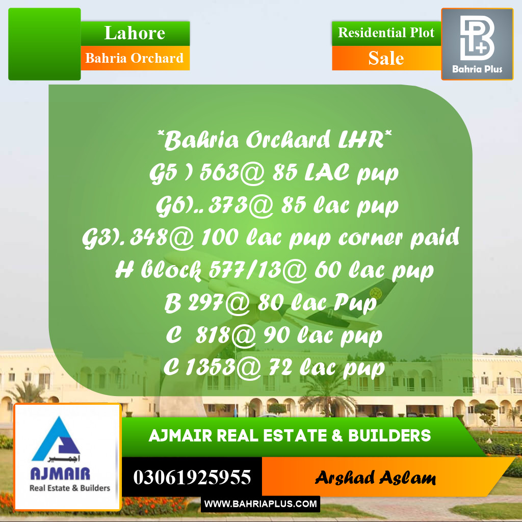 Residential Plot for Sale in Bahria Orchard, Lahore - (BP-299288)