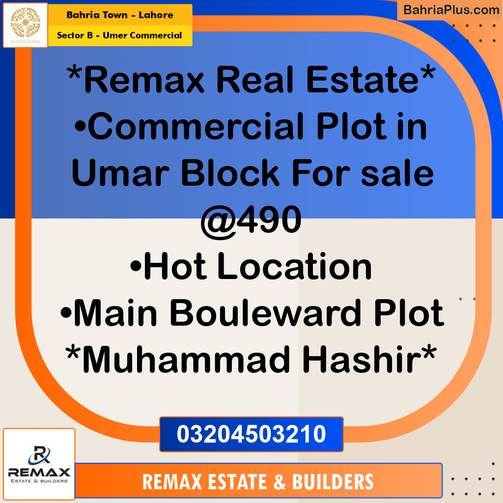 8 Marla Commercial Plot for Sale in Sector B - Umer Commercial -  Bahria Town, Lahore - (BP-299305)