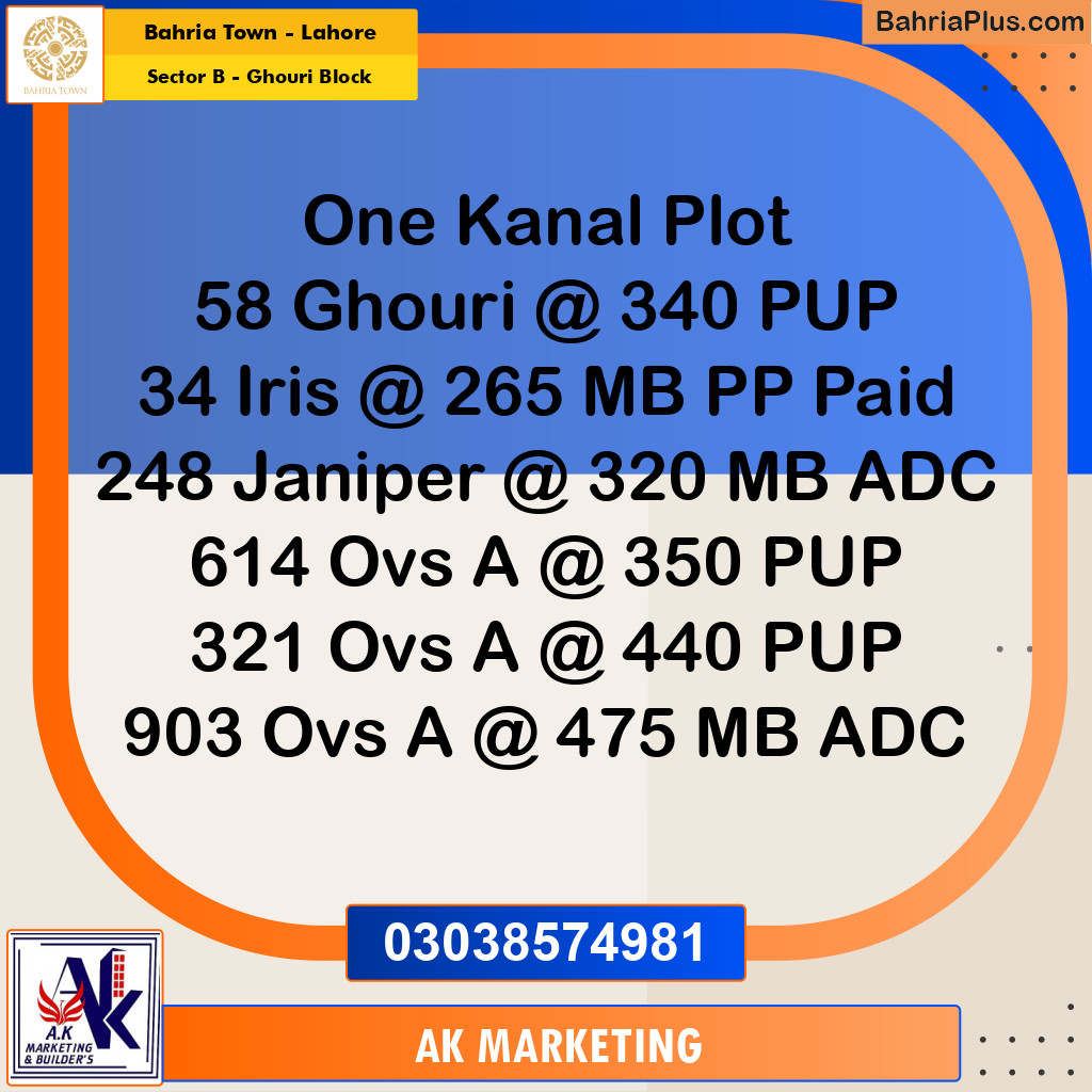 1 Kanal Residential Plot for Sale in Sector B - Ghouri Block -  Bahria Town, Lahore - (BP-299368)