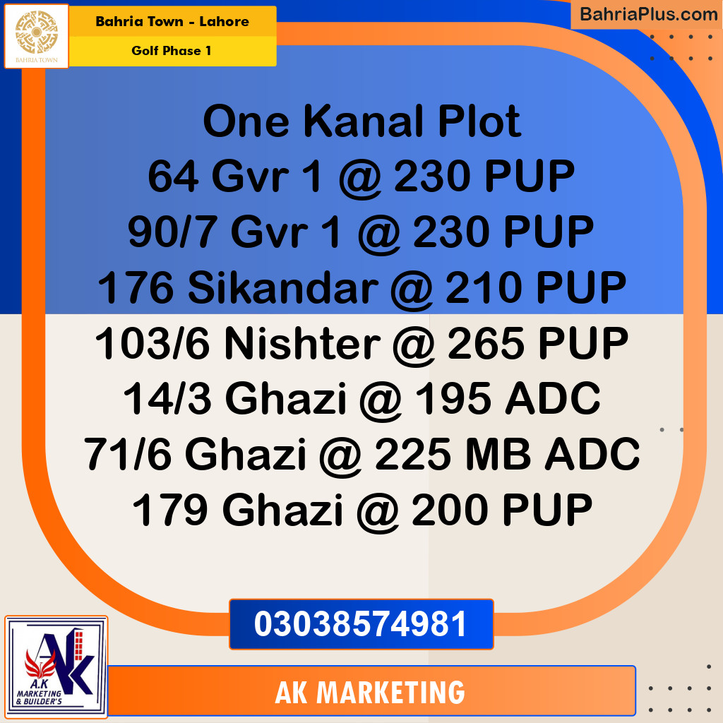 1 Kanal Residential Plot for Sale in Golf Phase 1 -  Bahria Town, Lahore - (BP-299380)