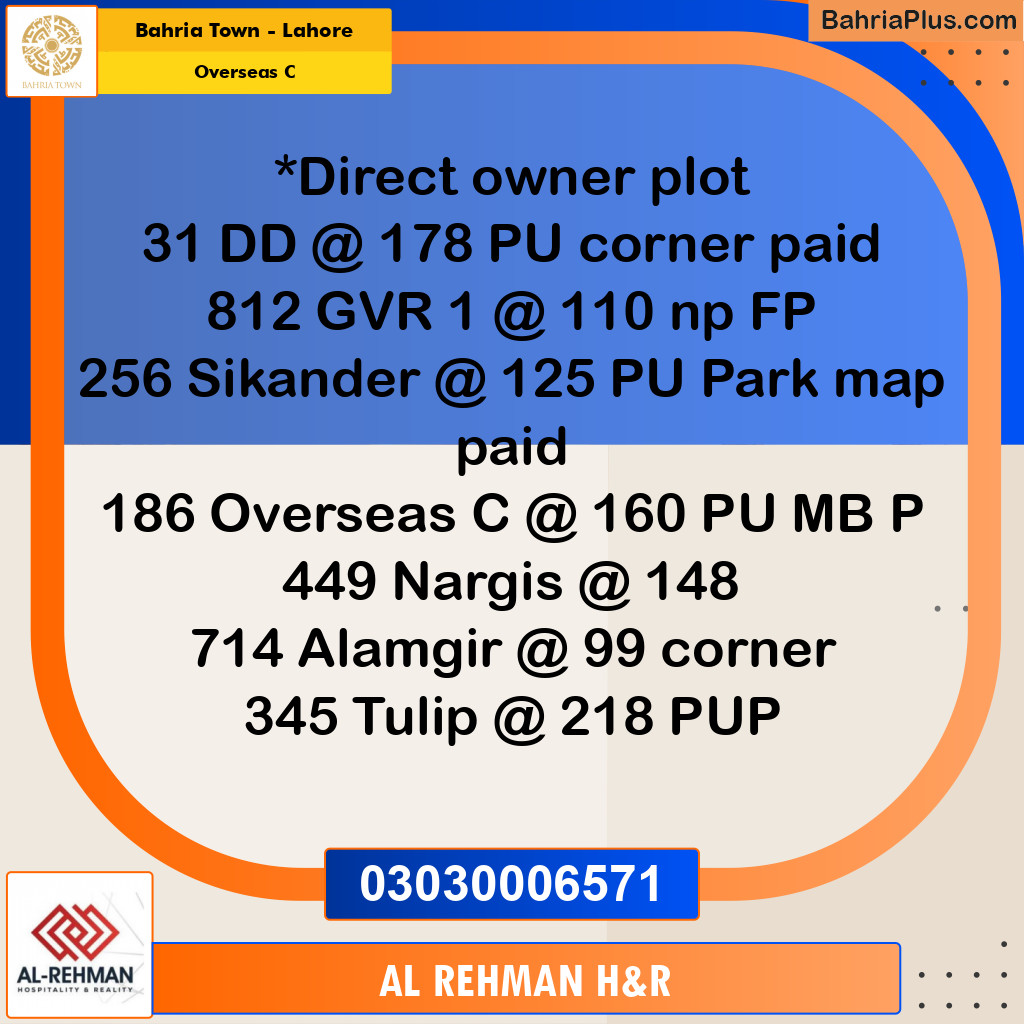 10 Marla Residential Plot for Sale in Overseas C -  Bahria Town, Lahore - (BP-299385)