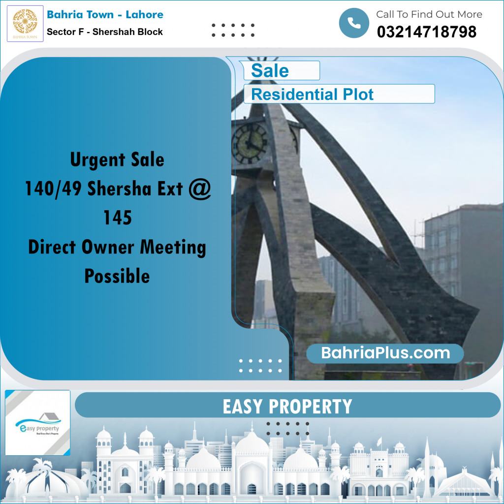 9 Marla Residential Plot for Sale in Sector F - Shershah Block -  Bahria Town, Lahore - (BP-299443)