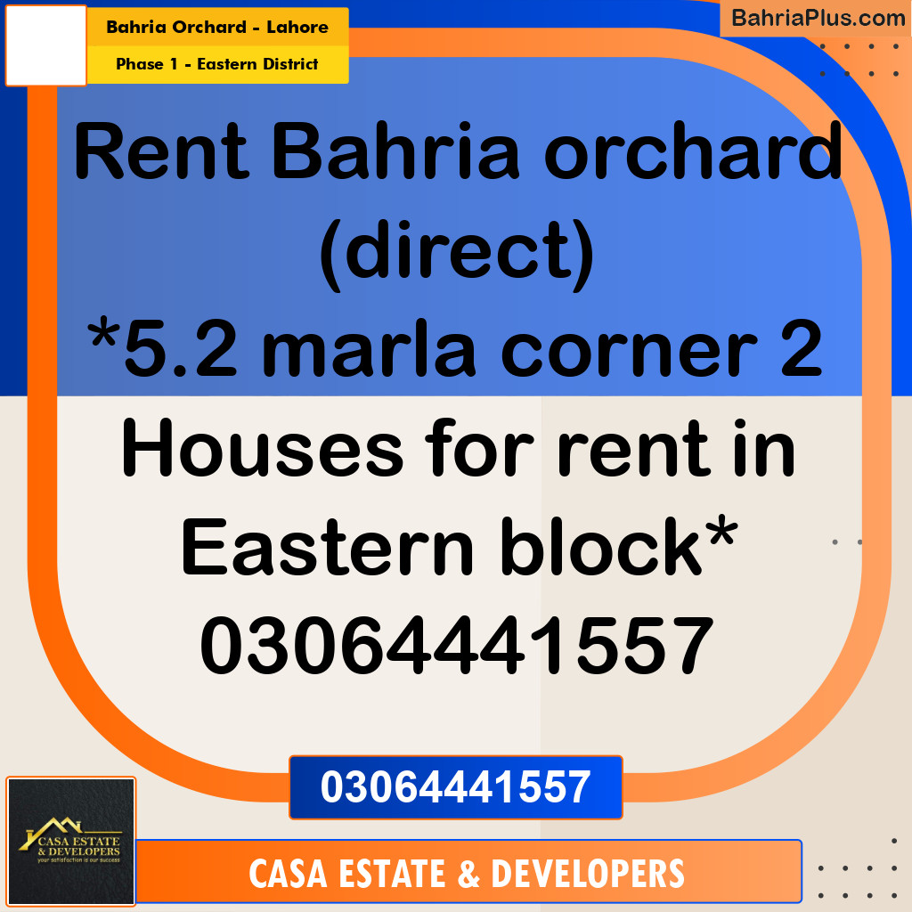 5.2 Marla Residential House for Rent in Phase 1 - Eastern District -  Bahria Orchard, Lahore - (BP-299477)