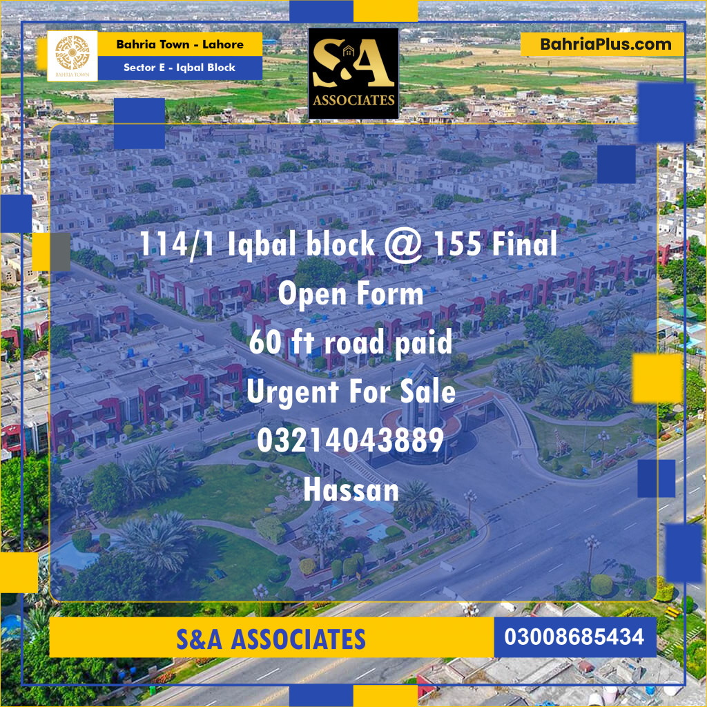 10 Marla Residential Plot for Sale in Sector E - Iqbal Block -  Bahria Town, Lahore - (BP-299493)