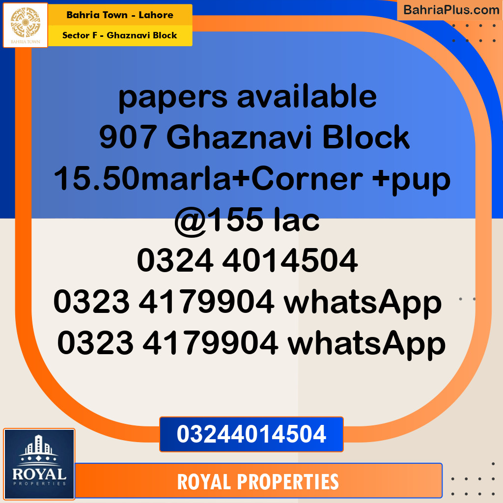 Residential Plot for Sale in Sector F - Ghaznavi Block -  Bahria Town, Lahore - (BP-299536)