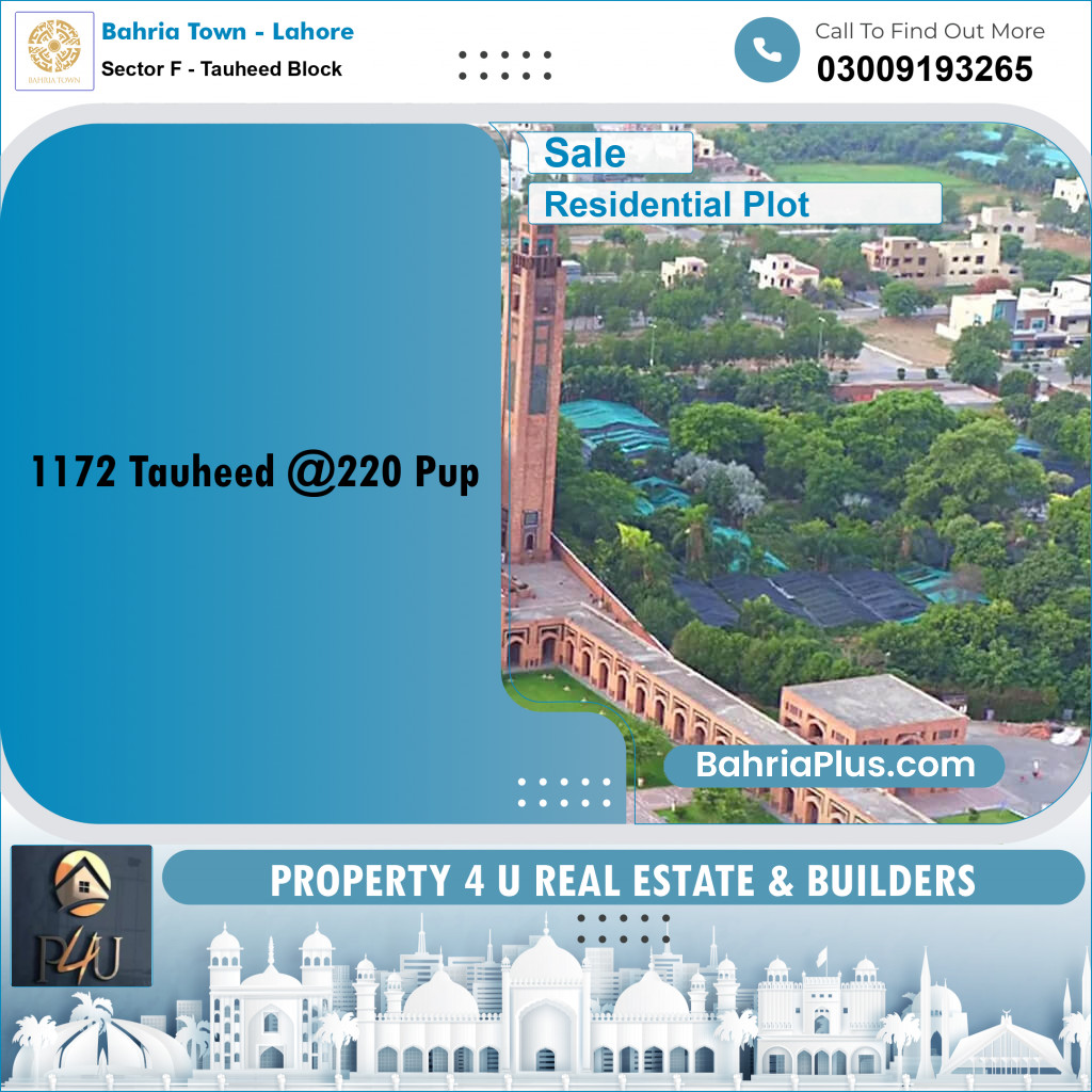 1 Kanal Residential Plot for Sale in Sector F - Tauheed Block -  Bahria Town, Lahore - (BP-299605)