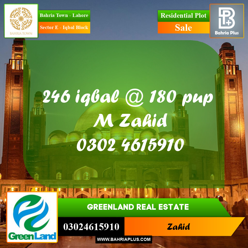 10 Marla Residential Plot for Sale in Sector E - Iqbal Block -  Bahria Town, Lahore - (BP-299655)