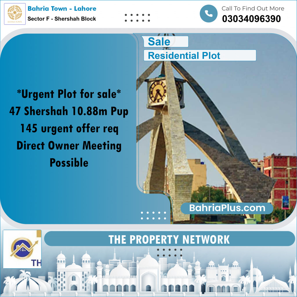 10.88 Marla Residential Plot for Sale in Sector F - Shershah Block -  Bahria Town, Lahore - (BP-299657)