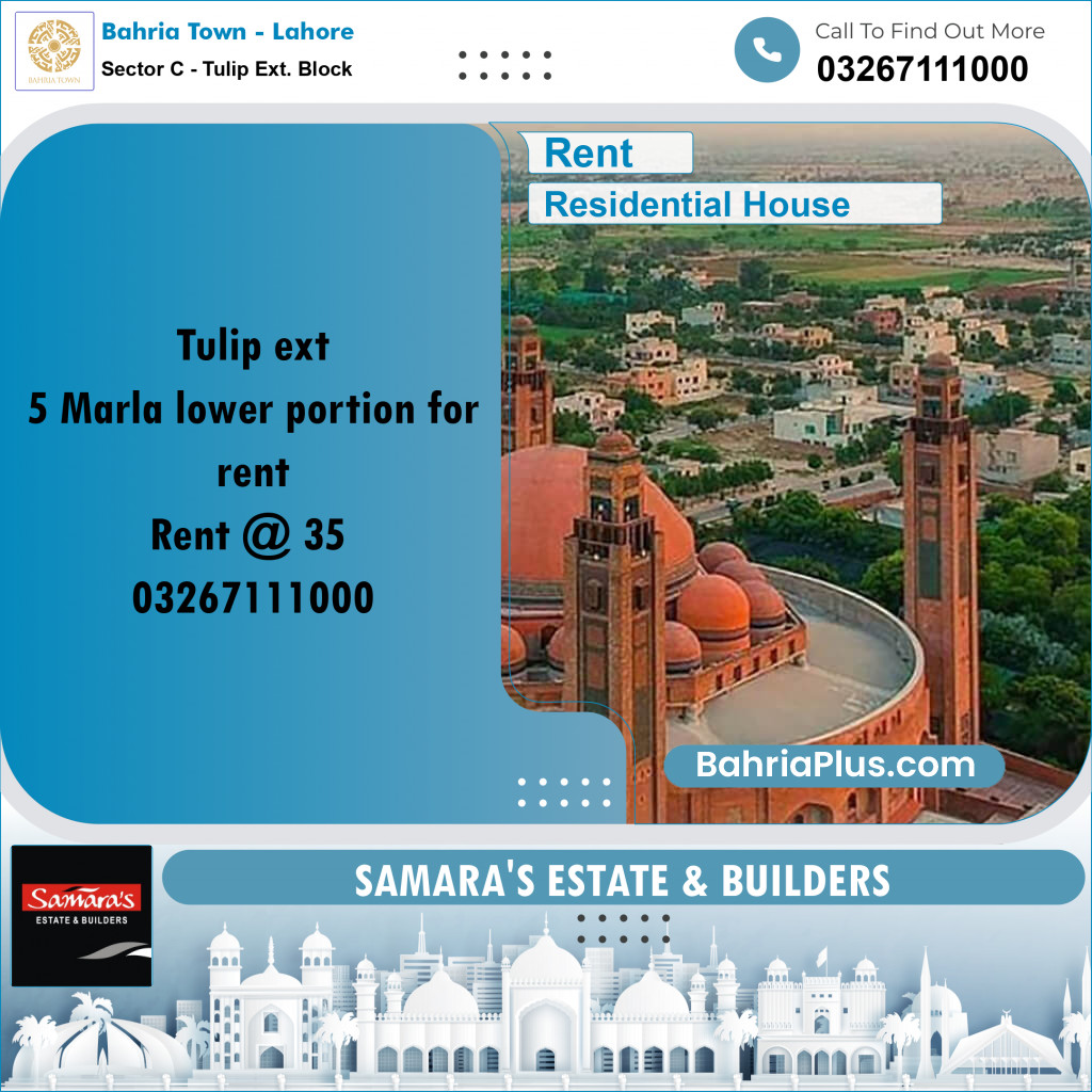 5 Marla Residential House for Rent in Sector C - Tulip Ext. Block -  Bahria Town, Lahore - (BP-299758)