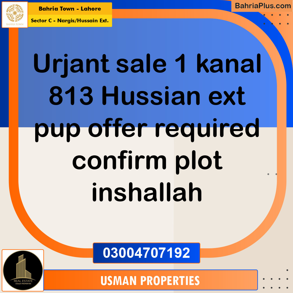 1 Kanal Residential Plot for Sale in Sector C - Nargis/Hussain Ext. -  Bahria Town, Lahore - (BP-299767)