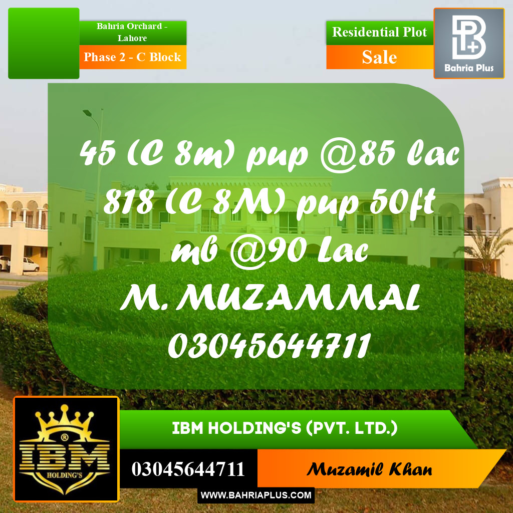 8 Marla Residential Plot for Sale in Phase 2 - C Block -  Bahria Orchard, Lahore - (BP-299778)