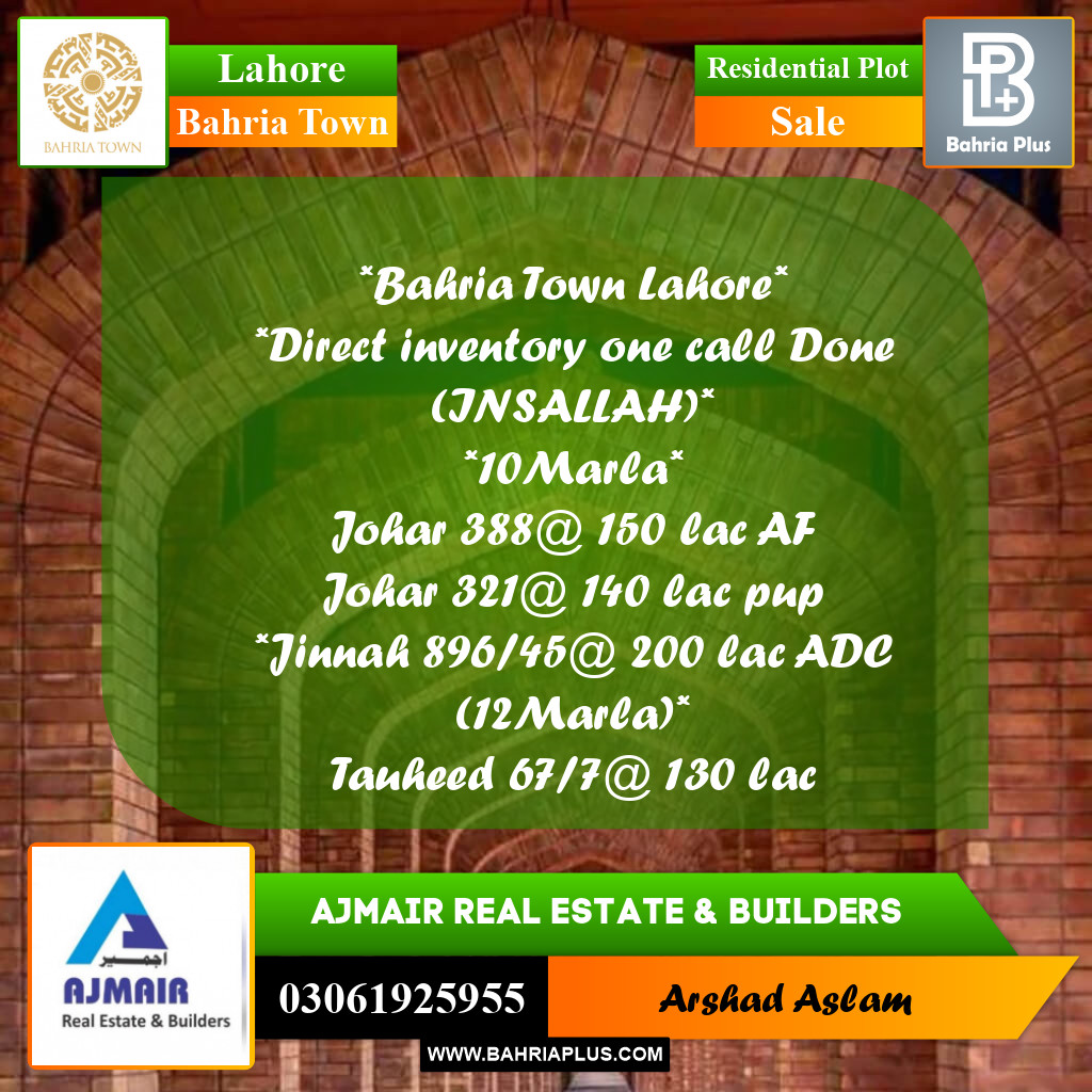 Residential Plot for Sale in Bahria Town, Lahore - (BP-299795)