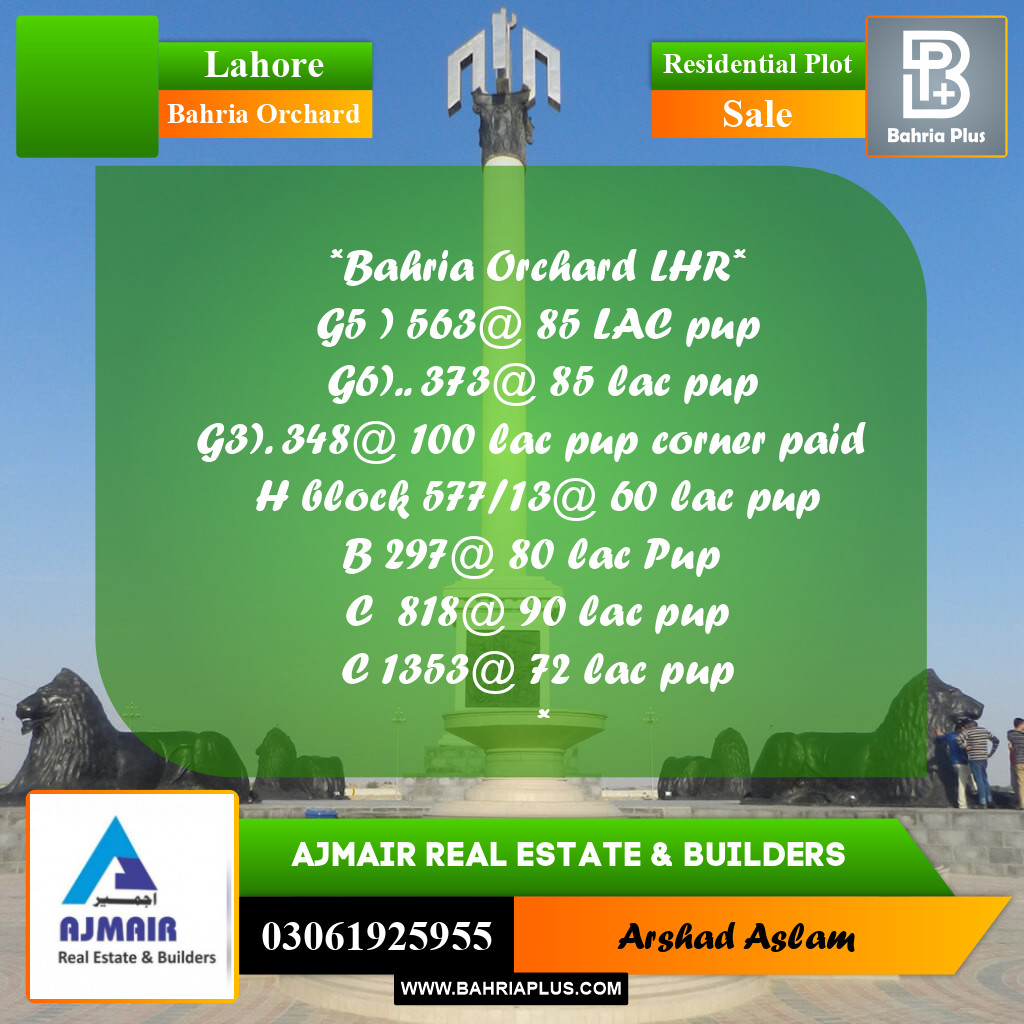 Residential Plot for Sale in Bahria Orchard, Lahore - (BP-299796)