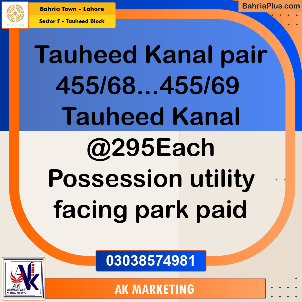 1 Kanal Residential Plot for Sale in Sector F - Tauheed Block -  Bahria Town, Lahore - (BP-299806)