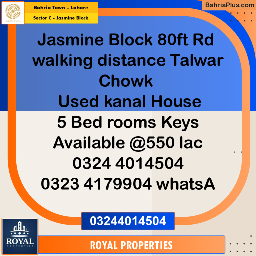 Residential House for Sale in Sector C - Jasmine Block -  Bahria Town, Lahore - (BP-299817)