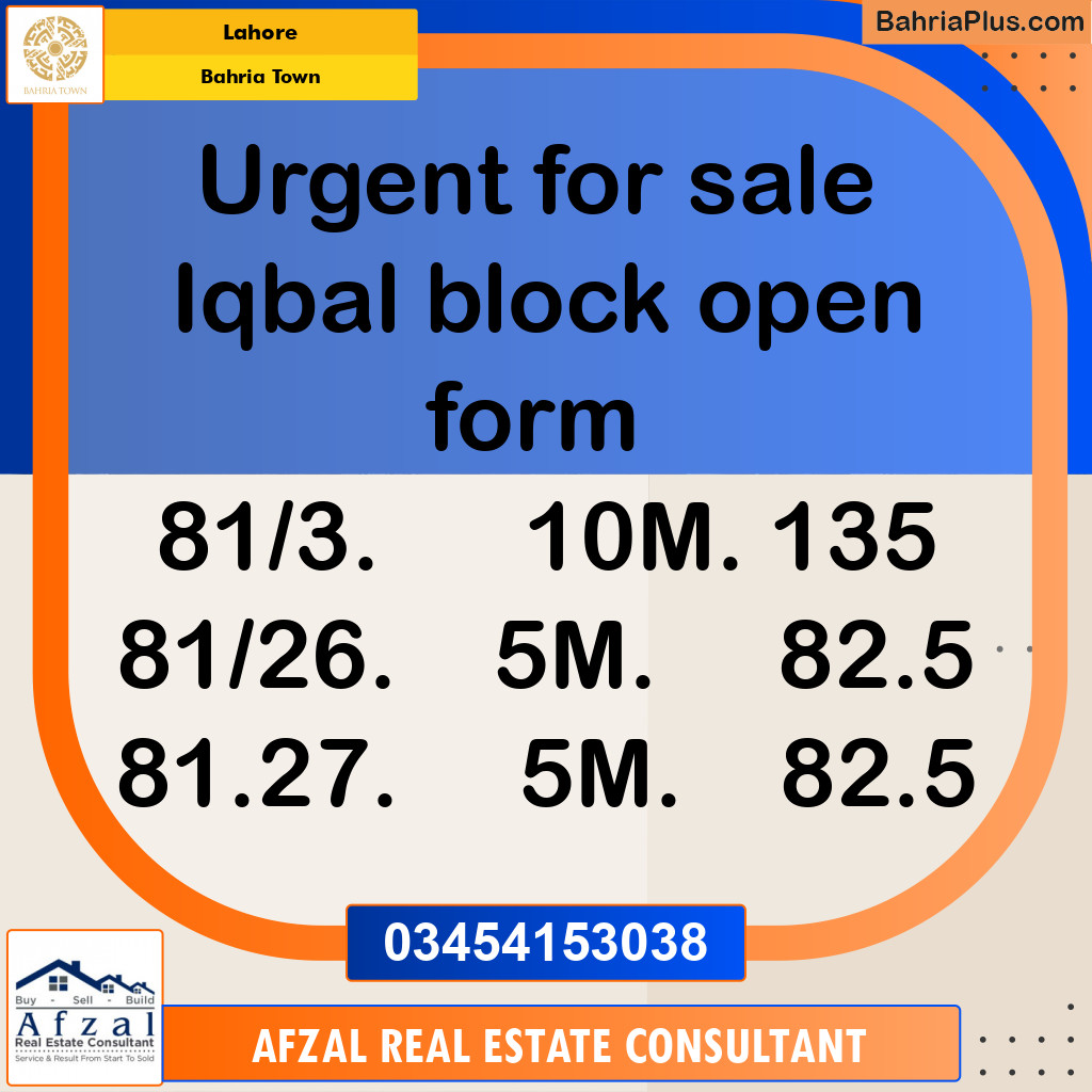 Residential Plot for Sale in Bahria Town, Lahore - (BP-299834)