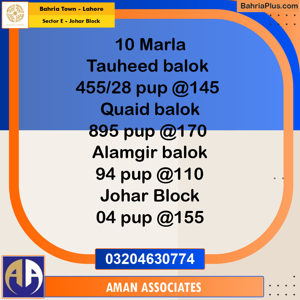 10 Marla Residential Plot for Sale in Sector E - Johar Block -  Bahria Town, Lahore - (BP-299848)