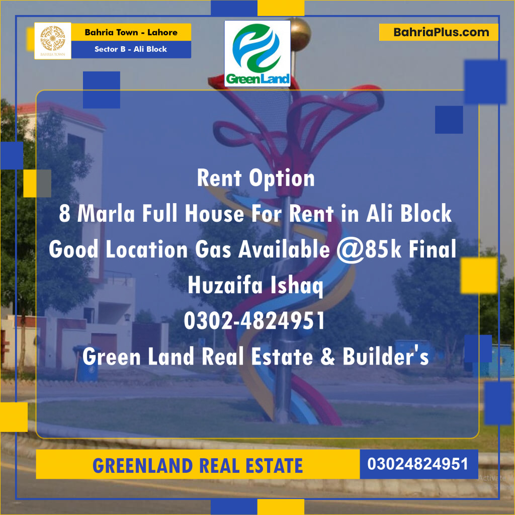 8 Marla Residential House for Rent in Sector B - Ali Block -  Bahria Town, Lahore - (BP-299850)