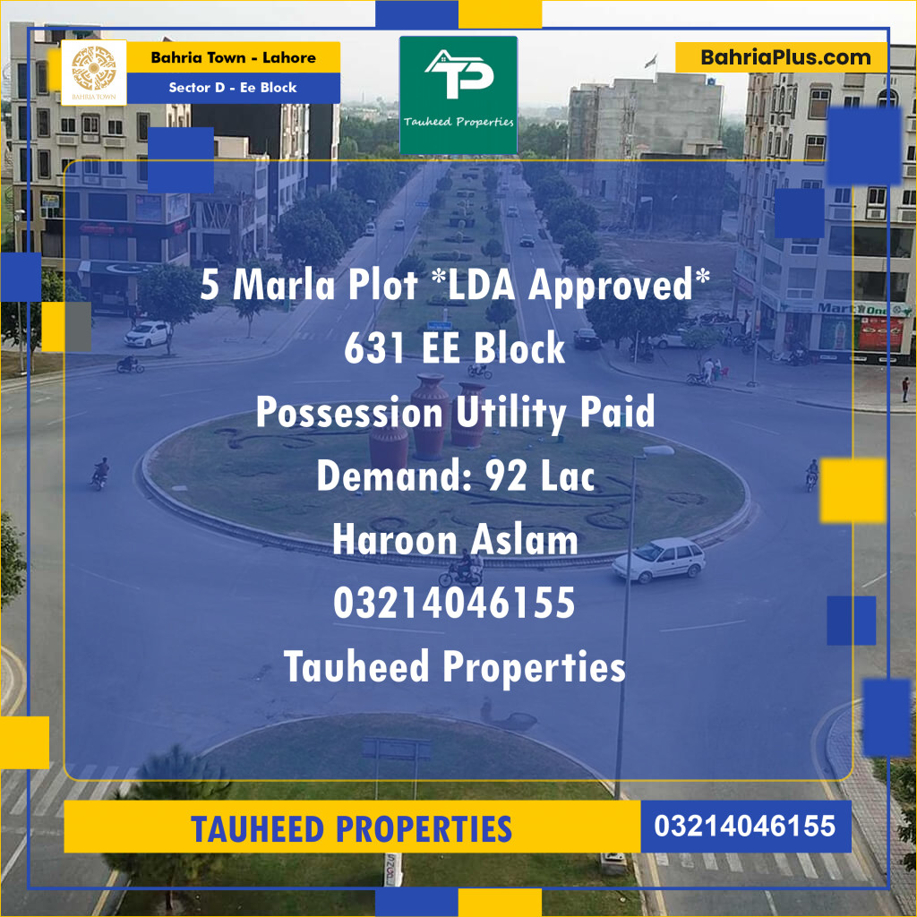 5 Marla Residential Plot for Sale in Sector D - EE Block -  Bahria Town, Lahore - (BP-299874)
